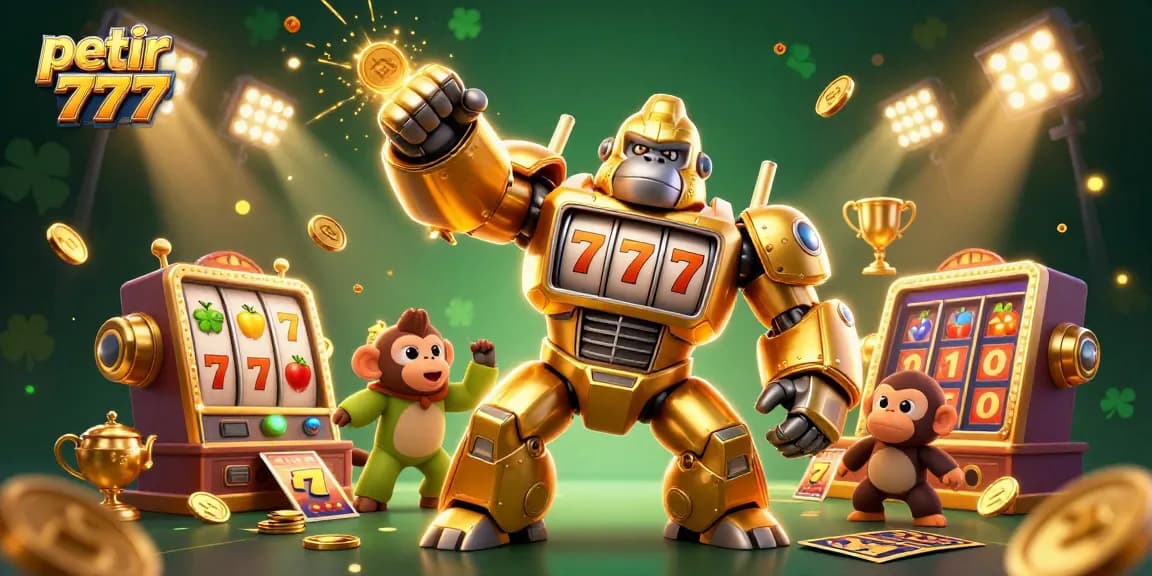 Spin to win with petir 777 in an explosive golden gorilla mech and vibrant casino elements.