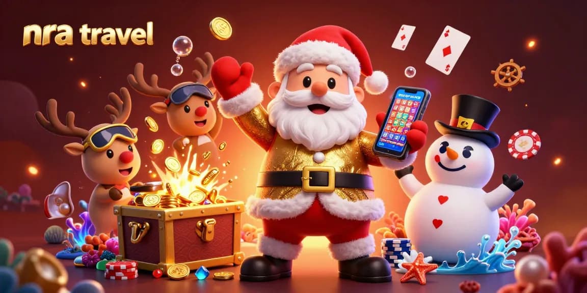 Experience thrilling wins with nra travel, showcasing Santa and friends in a vibrant casino adventure.