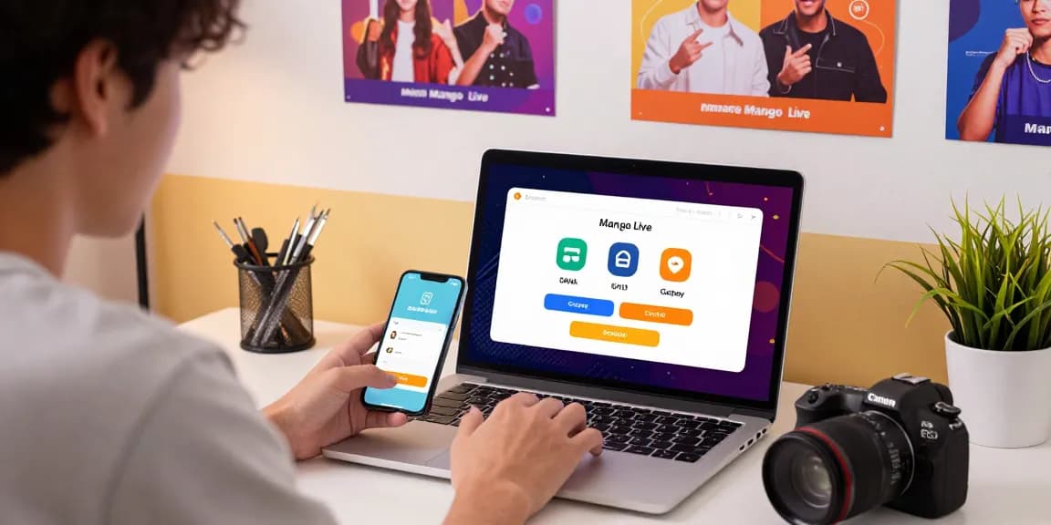 Engaging scene illustrating mango live top up process with smartphone and app interface.
