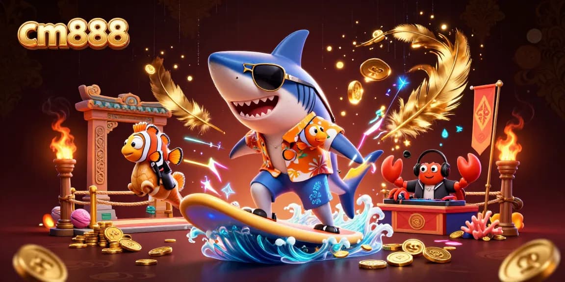Experience thrilling casino excitement with cm888 featuring a hammer-head shark and a crab DJ in a vibrant 3D scene.