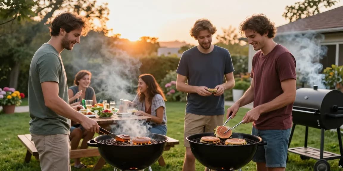 Suasana BBQ santai di halaman belakang dengan teman-teman merayakan BOS88 Online