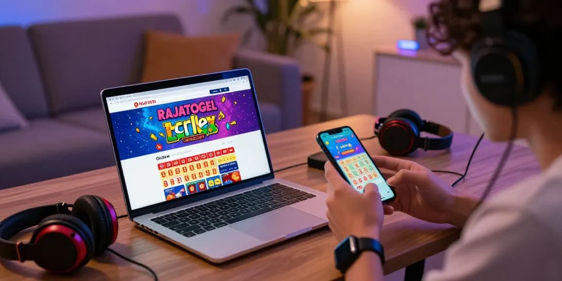 Pengguna RAJATOGEL sedang menikmati pengalaman togel online di ruang tamu modern.