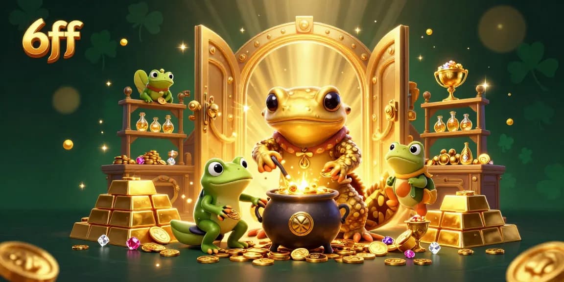 Experience the thrill of winning at 6ff with a vibrant 3D illustration of golden treasures and enchanting characters.