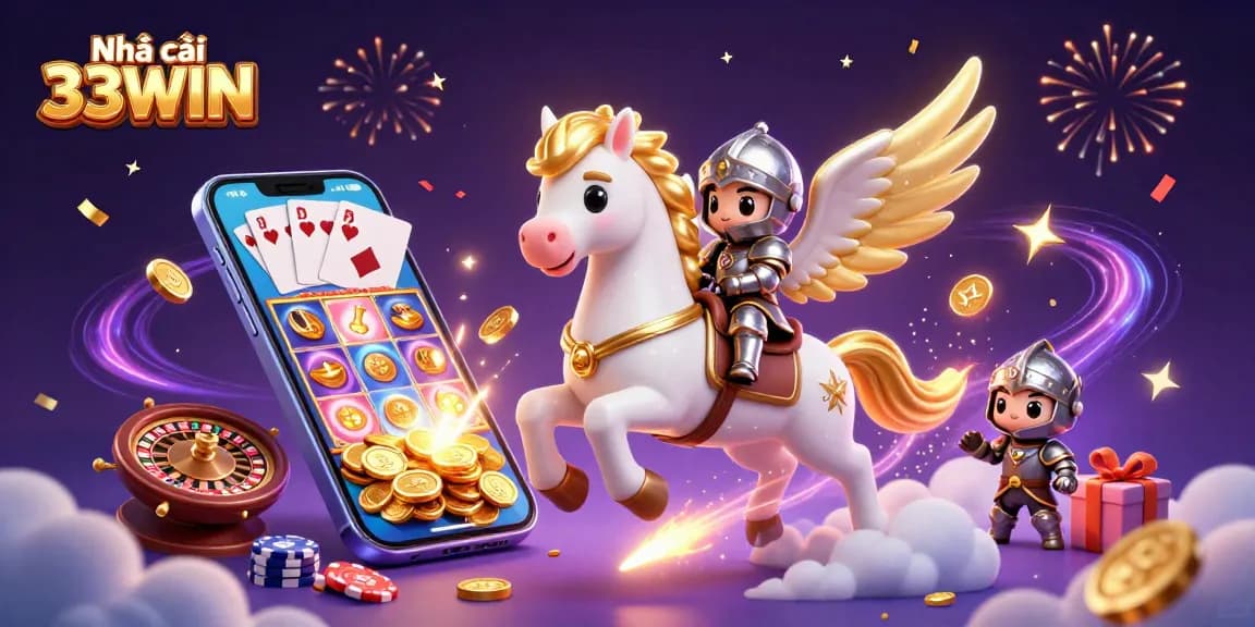 Engage with Nhà cái 33WIN through a dynamic casino scene showcasing exciting games and vibrant visuals.