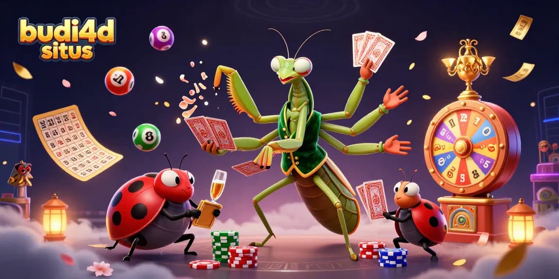 Engage with the excitement at budi4d situs featuring a dynamic 3D illustration of a card sharp and pit boss.