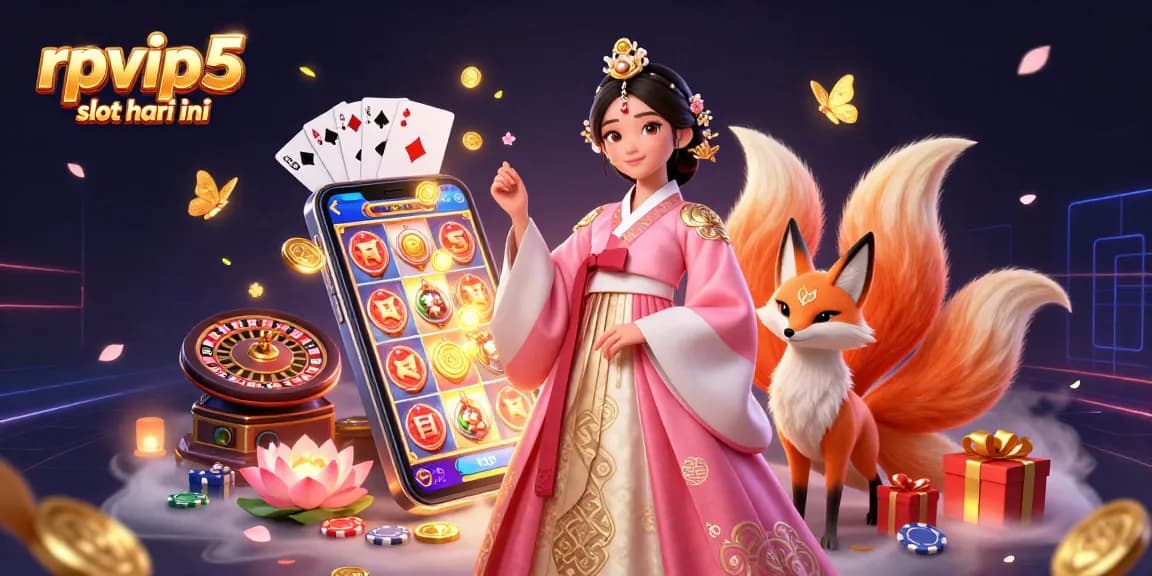 Spin to win with rpvip5 slot hari ini, featuring a vibrant scene of luck and rewards.