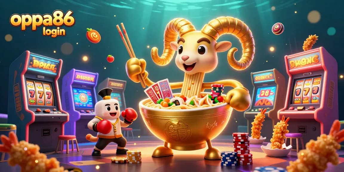 Experience the excitement of gambling with oppa86 login in a vibrant casino-themed 3D illustration.
