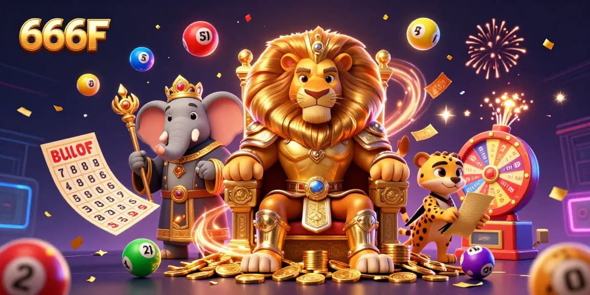 Engage with 666F lottery excitement in a vibrant scene bursting with winning elements and celebration.