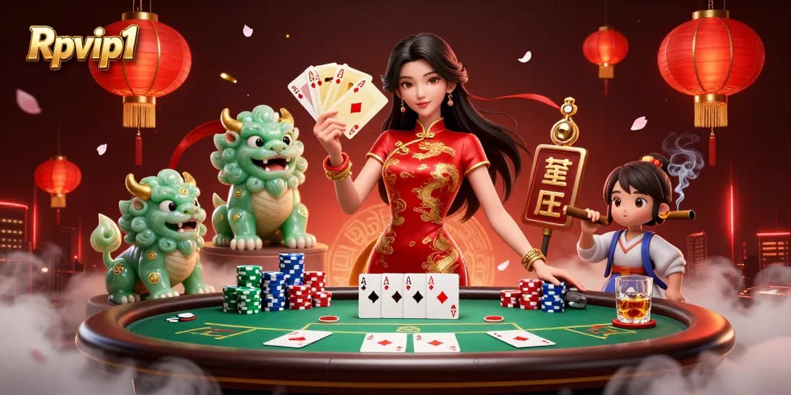 Rasakan permainan kartu Rpvip1 yang mendebarkan dengan suasana kasino 3D yang cerah menunjukkan aksi poker yang menarik.