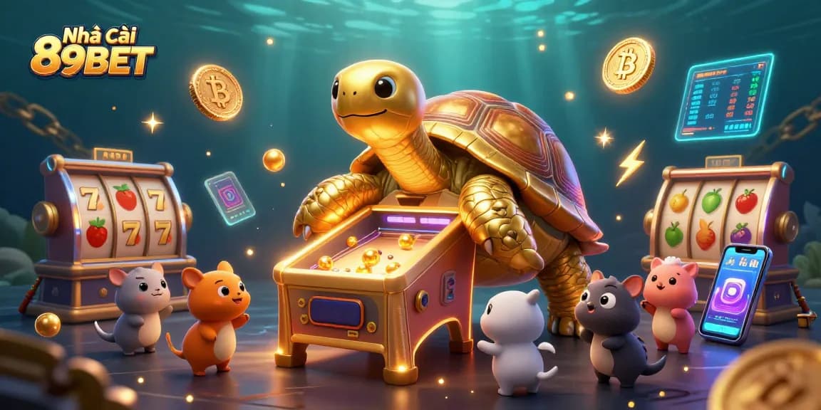 Experience exciting gambling at Nhà cái 89BET with colorful slot games and lively casino characters.