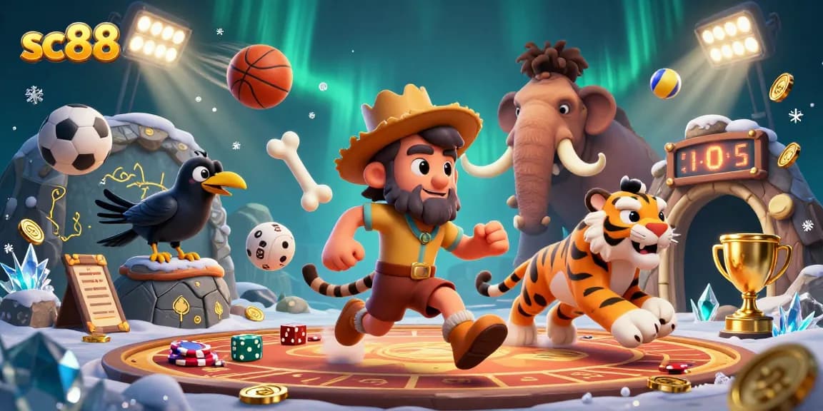 Experience thrilling gaming adventures with sc88 in a vibrant prehistoric casino scene.