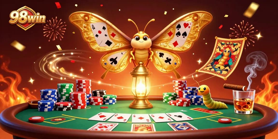 Experience thrilling gameplay from 98win as golden-winged creatures set the scene for high-stakes poker excitement.