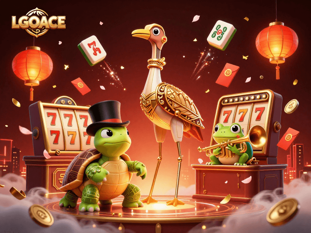 LGOACE brings the excitement of slot games to life with a vibrant 3D illustration of gaming characters and elements.