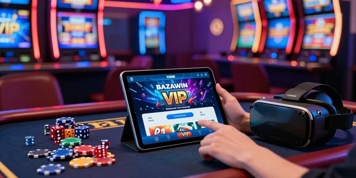 Dynamic user interacting with the bazawin vip app in an immersive gaming environment filled with excitement and vibrant colors.