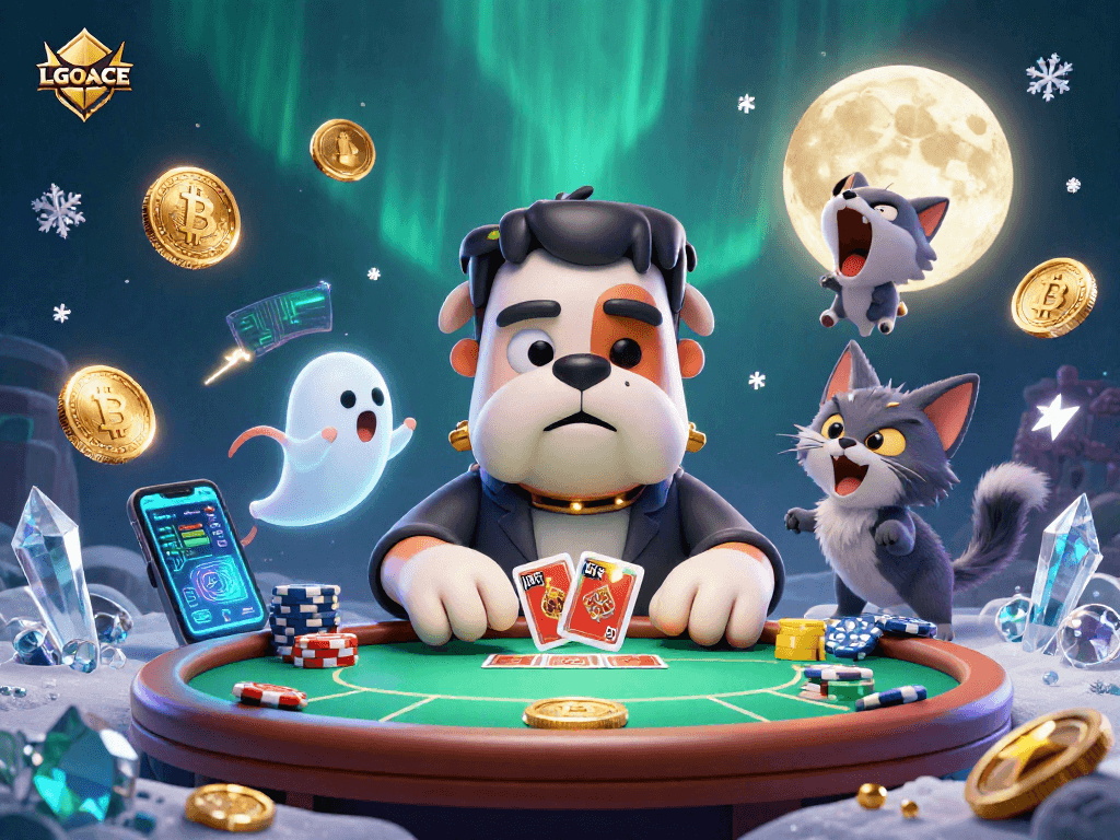 Engage in thrilling poker games with LGOACE, featuring cartoon characters in a rich casino setting.