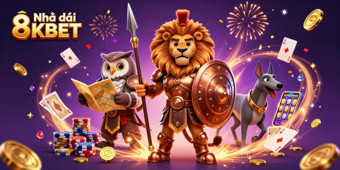 Engage with Nhà cái 8KBET in an exhilarating 3D casino environment, showcasing vibrant games and dynamic action.