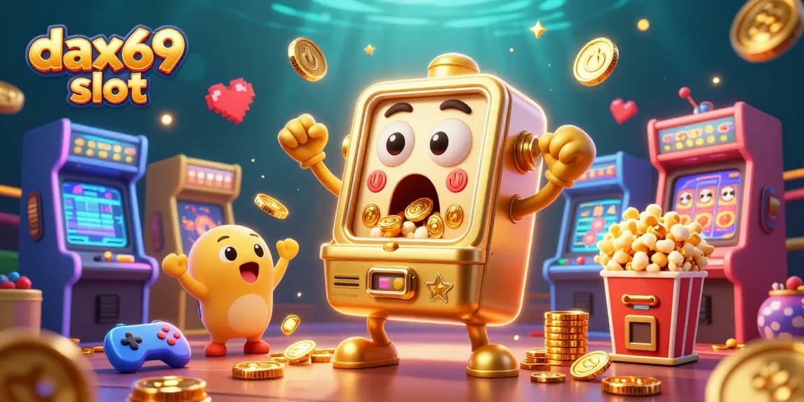 Slot Dax69 menampilkan mesin slot emas yang merasa terkejut saat menerima jackpot dan dikelilingi oleh kerumunan mesin slot kecil.