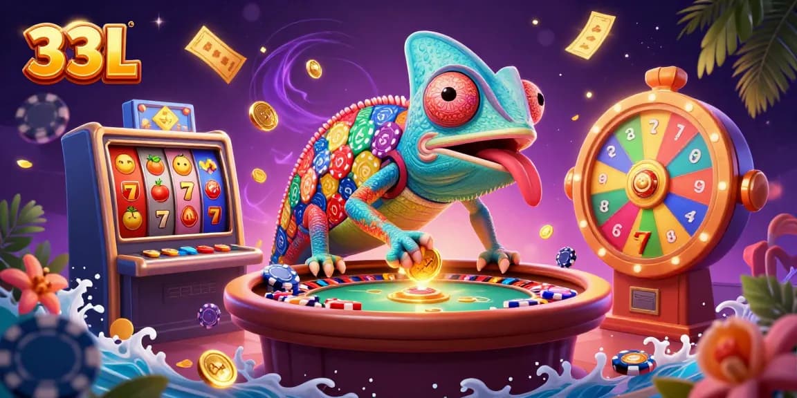 Engage with vibrant 33L casino action featuring dynamic characters and colorful slots.