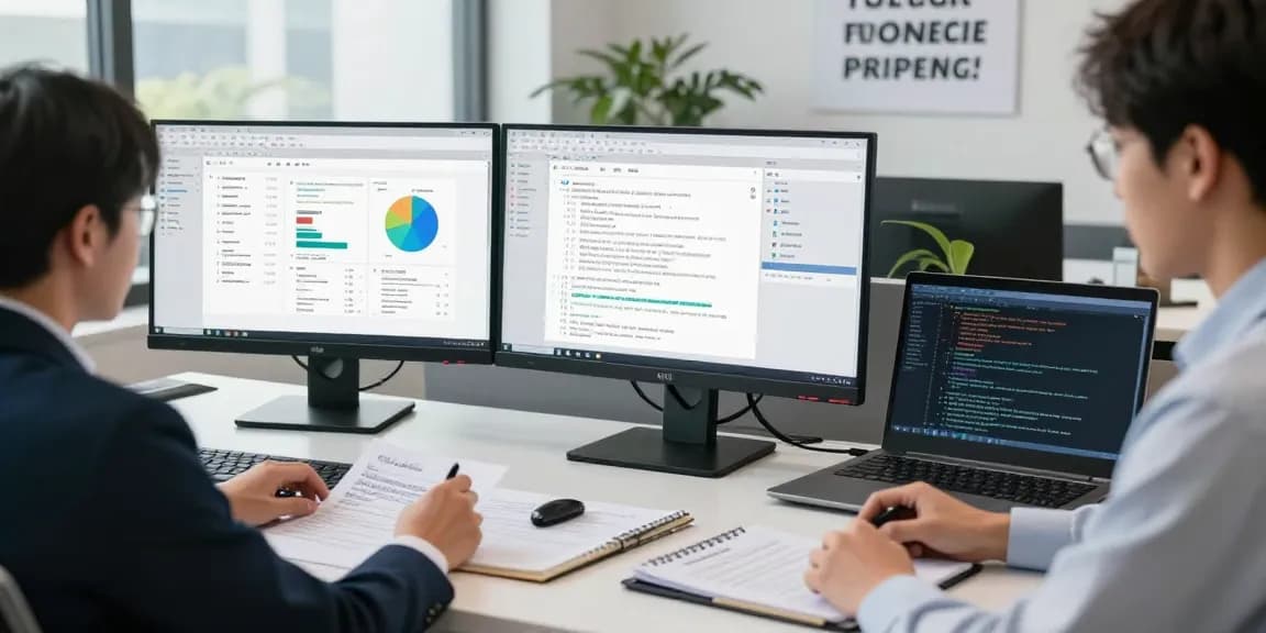 Advanced document fraud detection analysis highlighting software in a modern office setting.