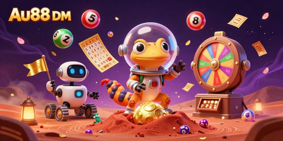 Experience thrilling gameplay at Au88 DM's casino bingo and lottery with vibrant illustrations.