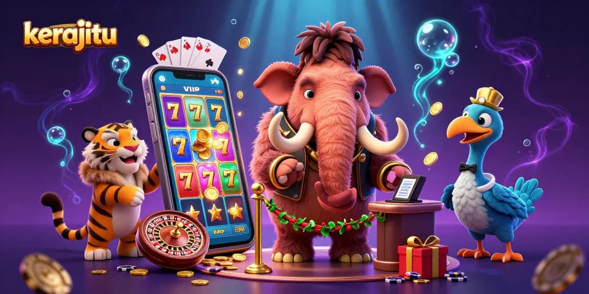 Kerajitu mengatur bouncer mammoth, tamu VIP, dan doorman dalam ilustrasi kasino yang menyenangkan
