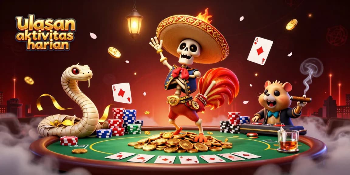 Experience excitement in this ulasan aktivitas harian scene with 3D characters striking a winning pose at the casino.