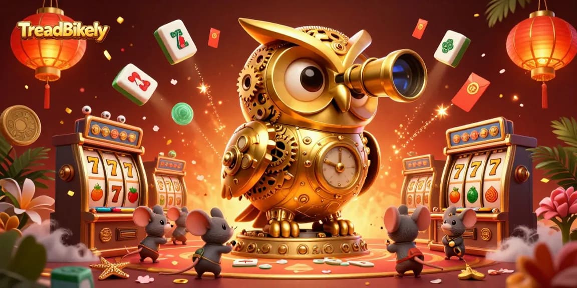 TreadBikely captures the thrill of slot machine gameplay amidst a vibrant casino scene.