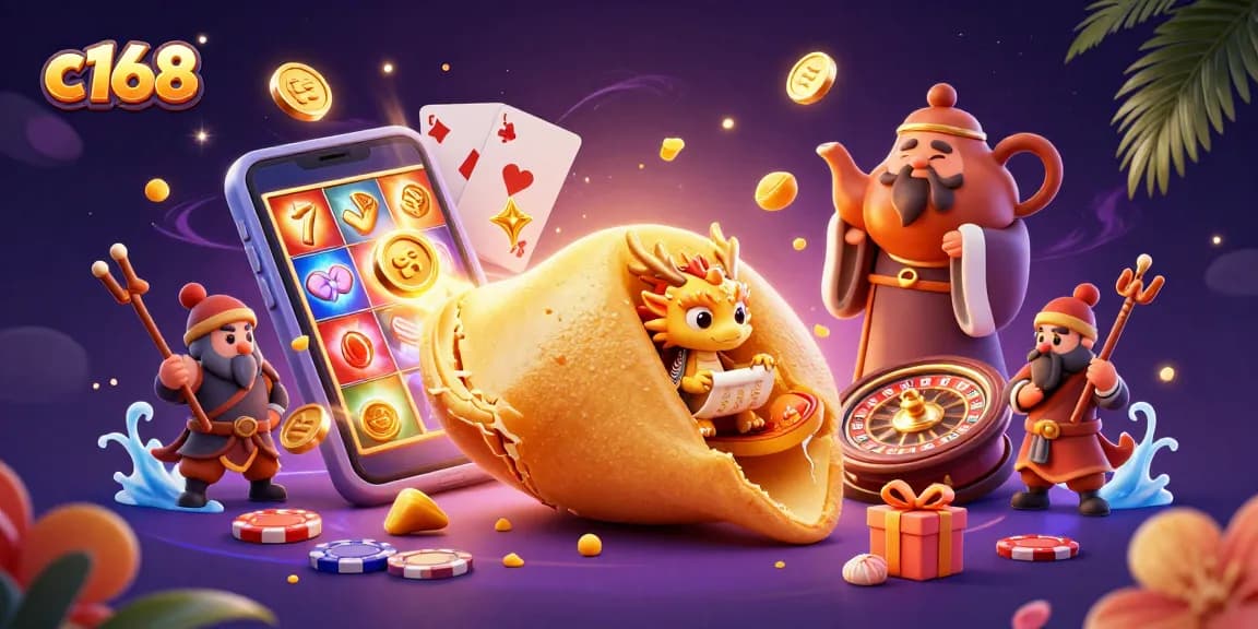 Engage in thrilling gameplay with c168's vibrant casino illustration of fortune and luck.