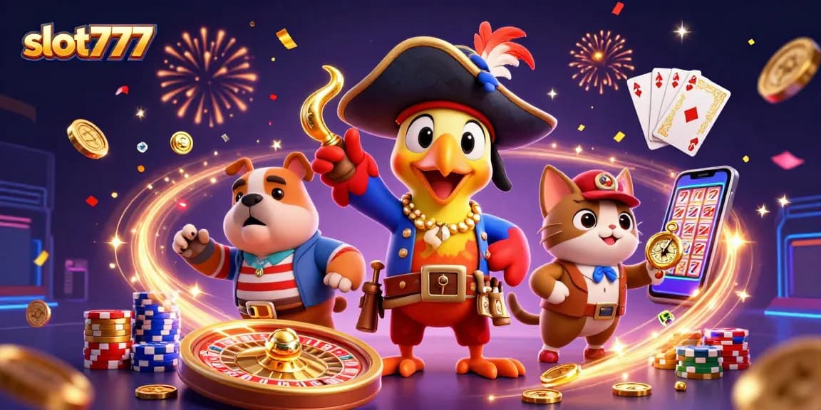 Experience thrilling action with slot777 as pirate characters navigate a dynamic casino scene.