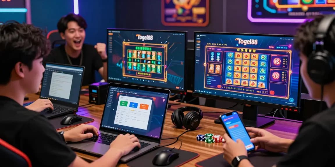 Players engaging with the Togel88 platform, showcasing Bandar Togel 4D Resmi Togel88 in an exciting online gambling atmosphere.