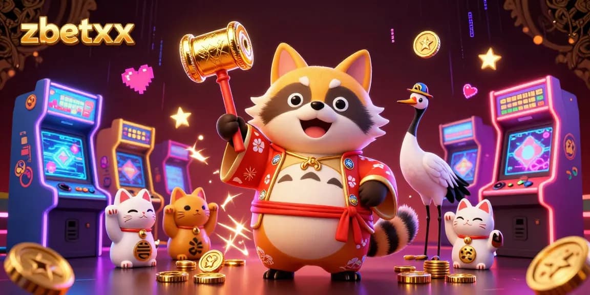 Experience vibrant gaming fun with zbetxx in a colorful casino scene featuring cartoon characters and arcade machines.