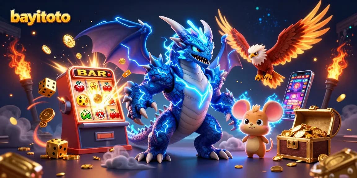 Engage in thrilling action at bayitoto, featuring a vibrant carnival of slot machines and dynamic gaming characters.