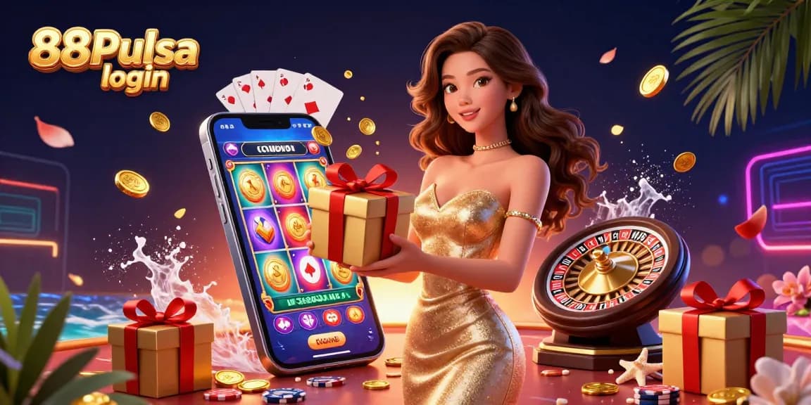 Engage in exciting gameplay at 88Pulsa login with golden coins and festive casino elements.