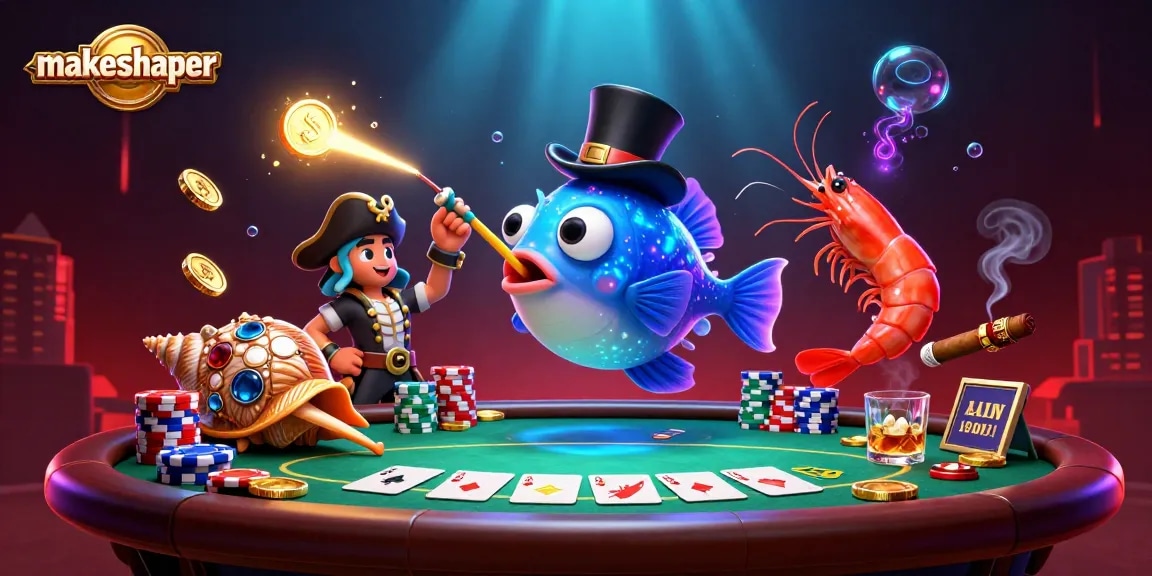 Engage with makeshaper’s vibrant 3D casino scene showcasing exciting poker action and winning moments.