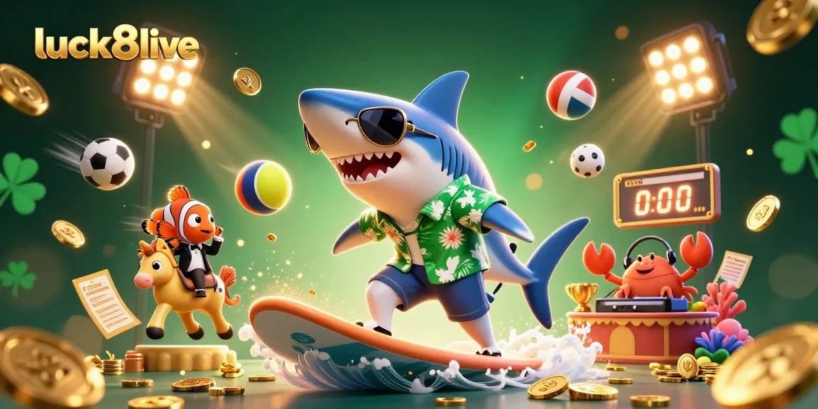 Engage in thrilling gaming at luck8live with a lively 3D casino illustration featuring unique characters and dynamic elements.