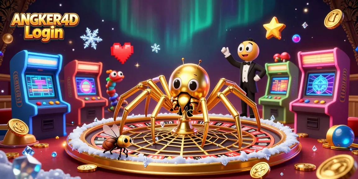 Experience ANGKER4D Login with slots, roulette, and vibrant 3D casino elements.