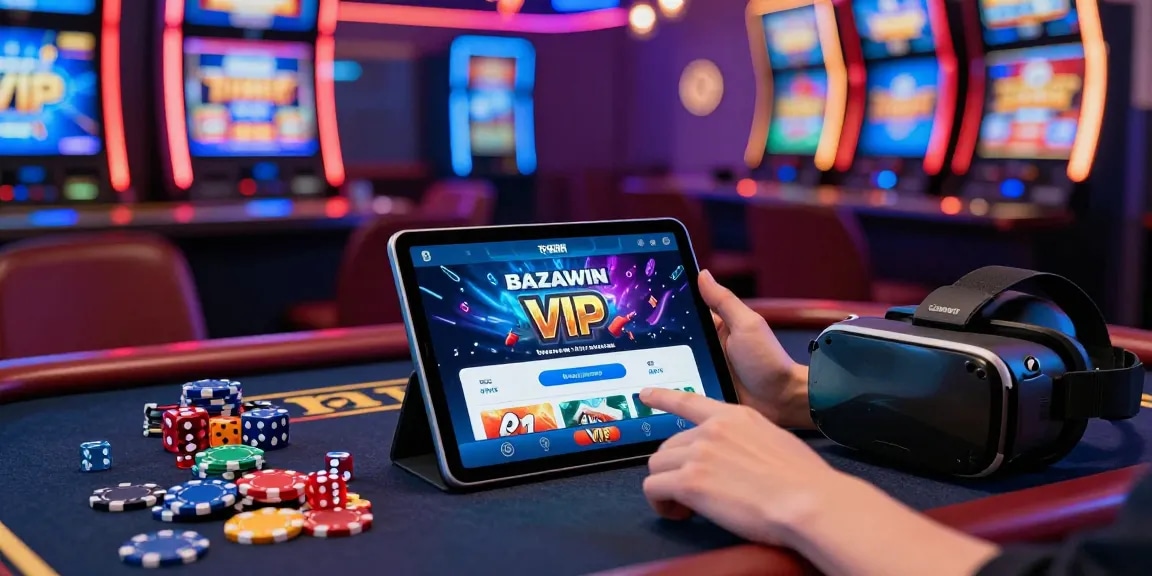 Dynamic user interacting with the bazawin vip app in an immersive gaming environment filled with excitement and vibrant colors.