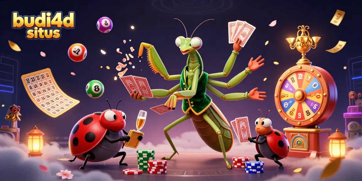 Engage with the excitement at budi4d situs featuring a dynamic 3D illustration of a card sharp and pit boss.