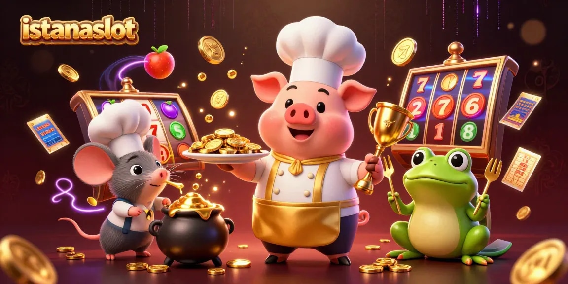 Experience the thrill of istanaslot with lively 3D characters and dynamic slot elements in a vibrant casino scene.