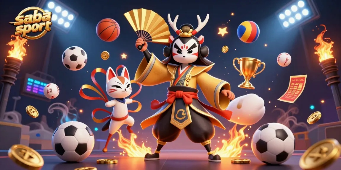 Saba Sport offers thrilling sports betting experiences with a vibrant 3D illustration showcasing dynamic elements.