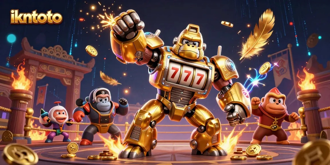 Engage with ikntoto's vibrant gaming scene featuring an explosive golden gorilla mech.