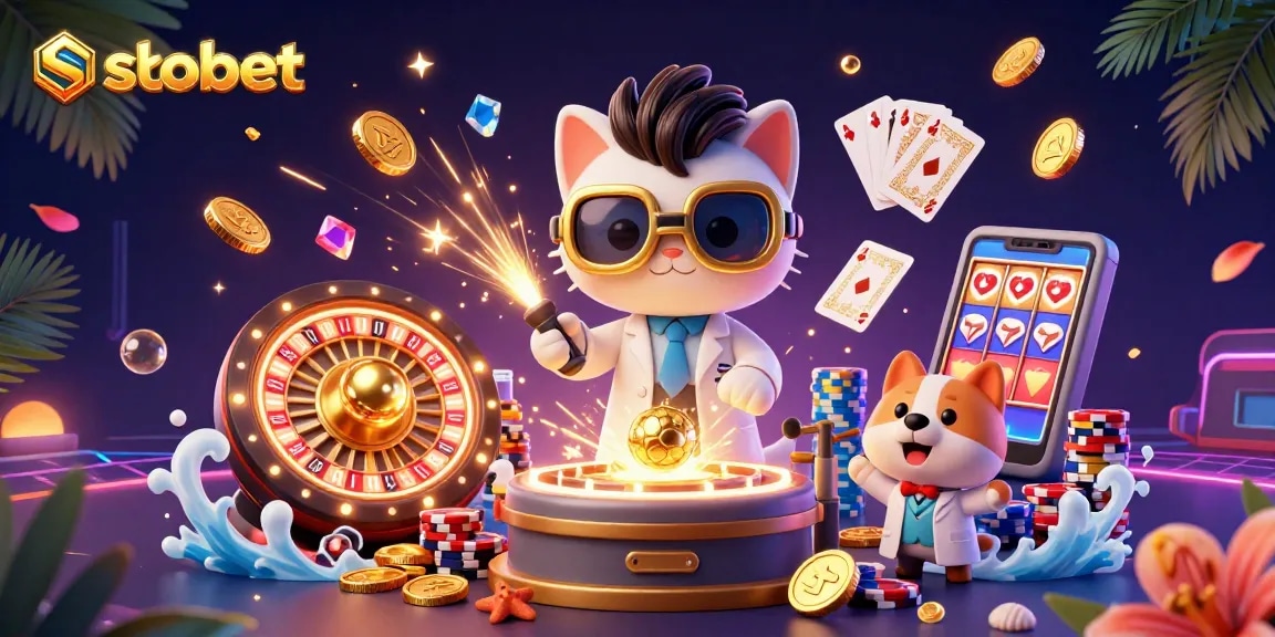 SBOBET offers thrilling sports betting action with colorful casino elements in a dynamic scene.