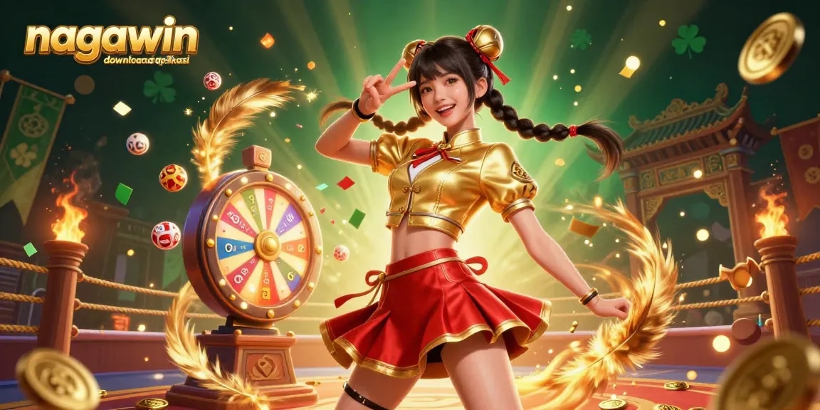 Engage with thrilling gaming experiences through nagawin download aplikasi featuring a vibrant Asian woman amidst casino elements.