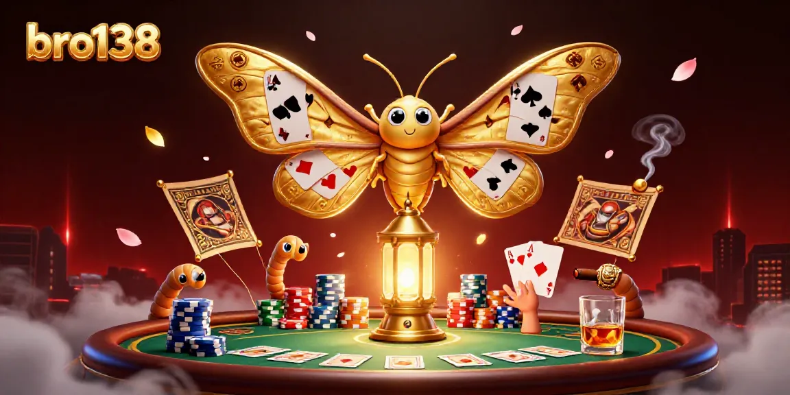 Experience bro138's dynamic atmosphere with a vibrant casino scene featuring colorful poker elements.