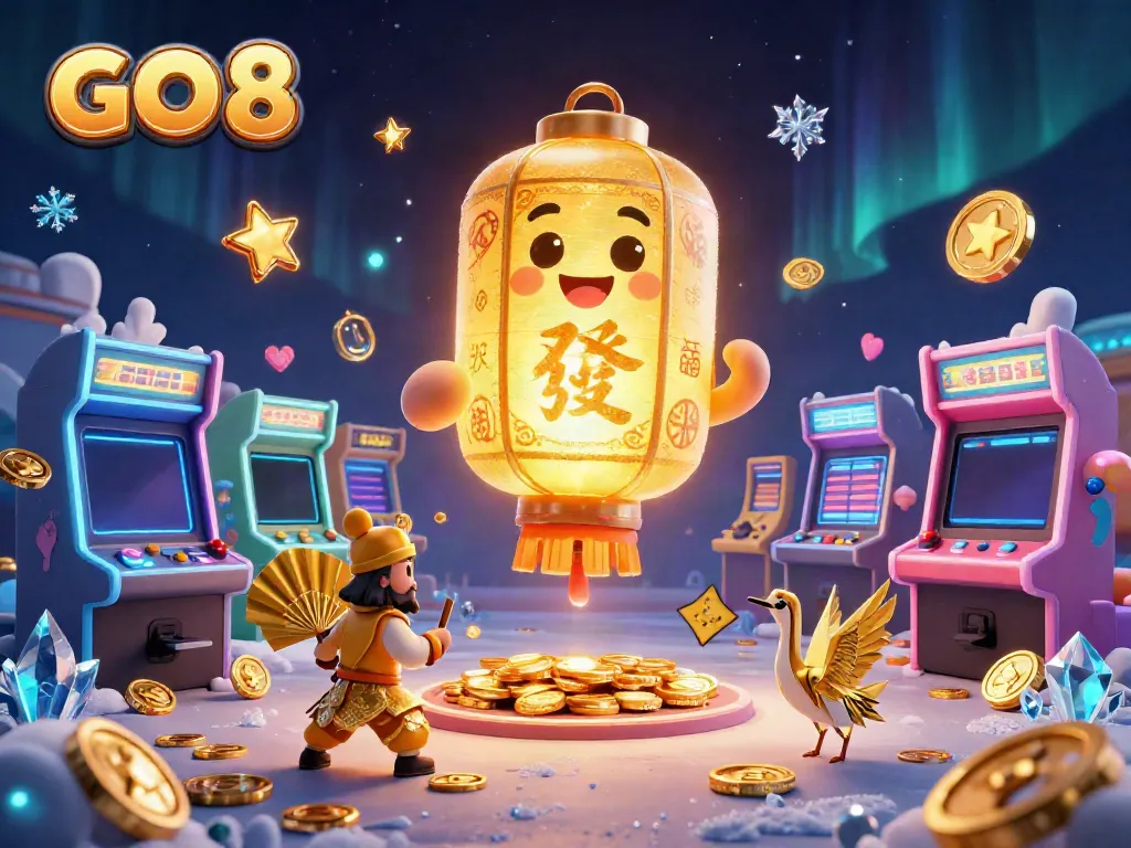 Experience the thrilling GO 8 casino adventure with golden symbols and lively game elements.