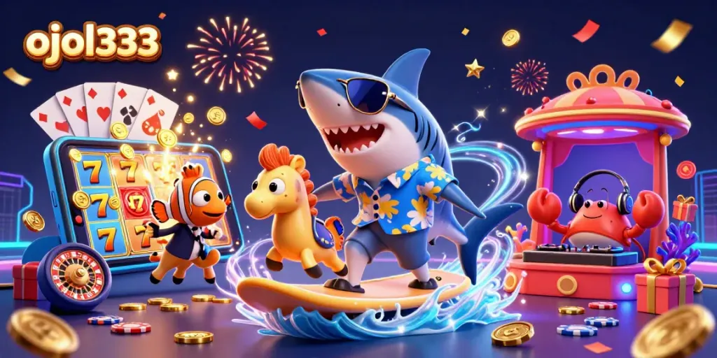 Engage with ojol333 by surfing on a wave of gold coins in a thrilling casino adventure.