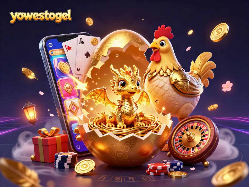Engage with yowestogel's exciting gameplay featuring a golden dragon amidst vibrant casino elements.
