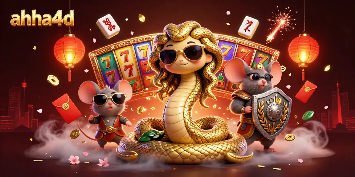Gambar interaktif Medusa, mouse pejuang, dan elemen slot ahha4d, menampilkan suasana penuh keberuntungan.