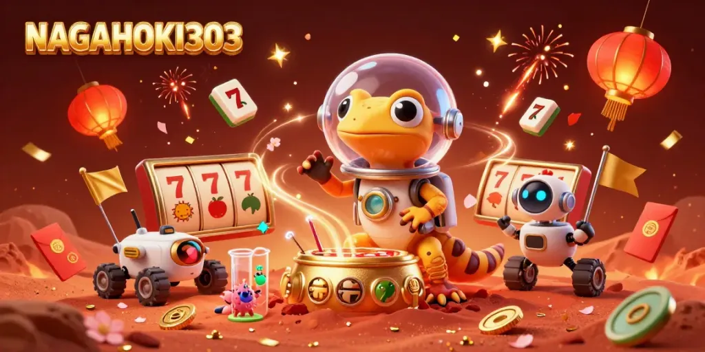 NAGAHOKI303 slot gaming scene with Martian gecko in a casino adventure.