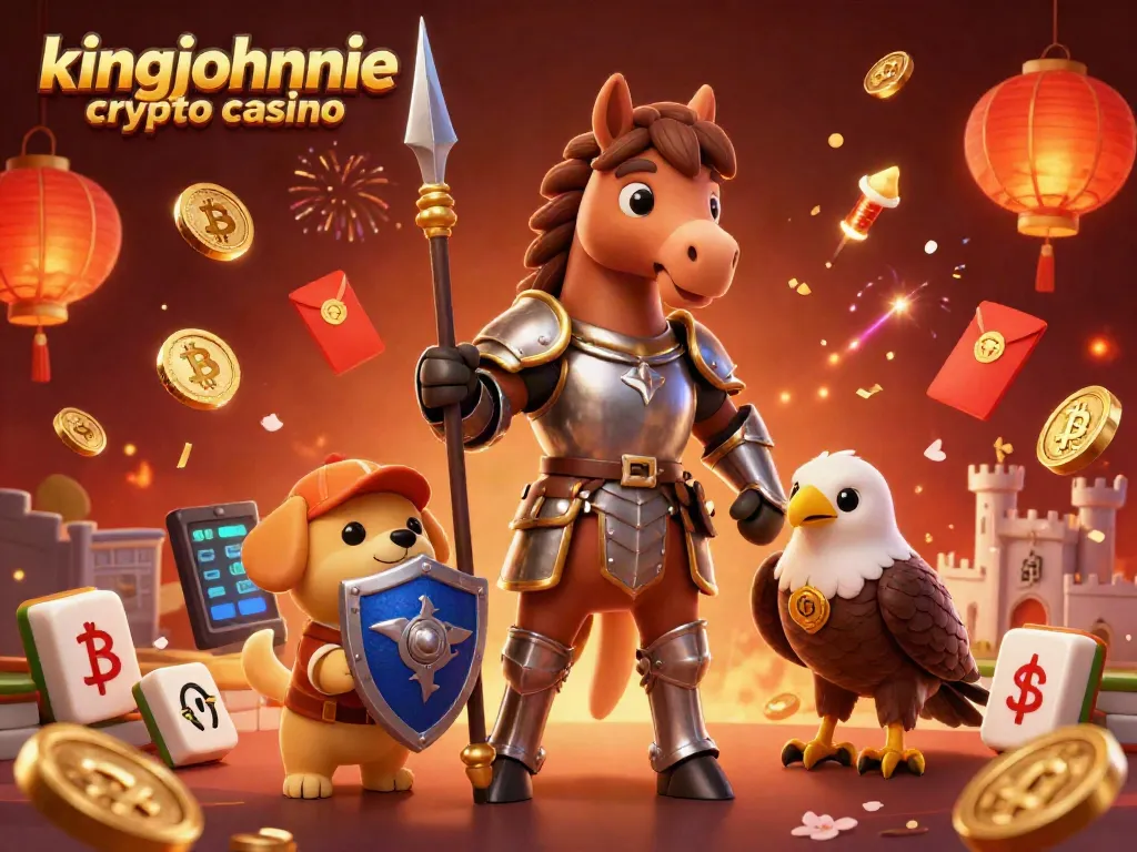 Experience the excitement of kingjohnnie crypto casino with this vibrant 3D illustration featuring characters and dynamic game elements.
